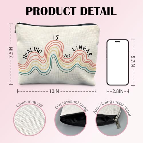 Mental Health Inspirational Makeup Bag, Mental Health Therapist Counselor Worker Gifts, Healing is Not Linear Psychology Cosmetic Bag Canvas Toiletry Zipper Pouch for Women - color: HEALING