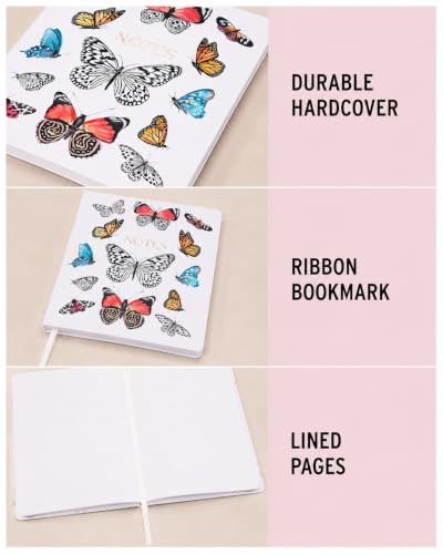WORLD TRAVELER Large Lined Journal Notebook 256 Ruled White & Ivory Pages - color: Butteflies