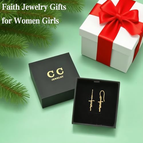 14K Gold Plated Sterling Silver Cross Drop Earrings - color: Cross-Gold