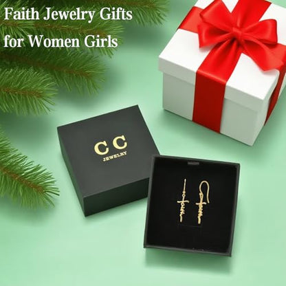 14K Gold Plated Sterling Silver Cross Drop Earrings - color: Cross-Gold