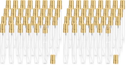30 Pcs 10ml/0.34oz Mini Spray Bottle Glass Fine Mist Perfume Atomizer Empty Sample Containers with Golden Lids for Travel Cleaning Essential Oils (Pack of 2) - size: 10 ml (Pack of 2)
