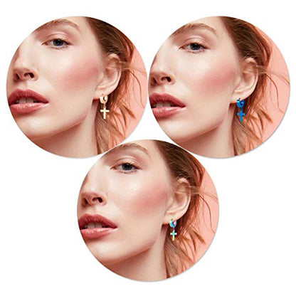 Men Women Stainless Steel Cross Earrings Set Dangle Hinged Earrings of Dangle Hinged Earrings Cross hoop Earrings - color: 6 Pairs Cross Earrings (Silver+gold+black+Colorful gold+blue)