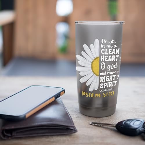 Create in me a clean heart o god psalm 51:10 faith flower Stainless Steel Insulated Tumbler - color: Brushed Steel