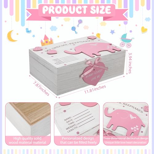 Soaoo 3D Wooden Elephant Baby Keepsake Box Baby Boy Girl Memorial Box, Pink - color: Pink