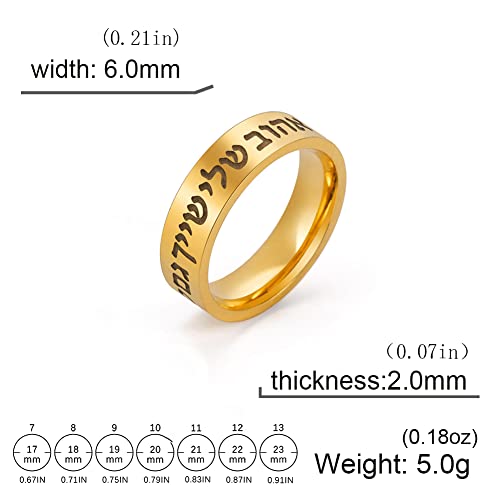 LIKGREAT Jewish Hebrew Rings Engraved Blessing Band Ring Judaism Kabbalah Religious Rings Luck Protection Amulet Stainless Steel Jewellery Gifts for Men Women - color: Gold
