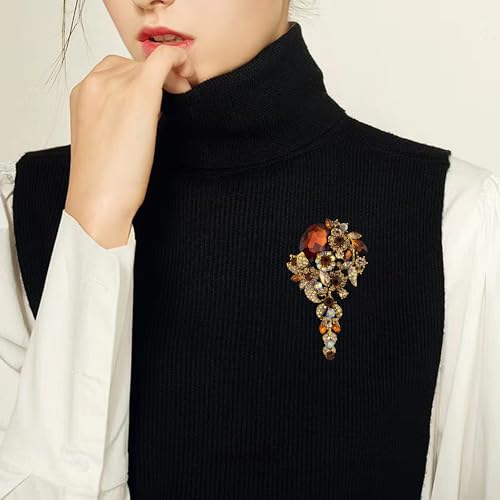 SELOVO Large Long Flower Brooch Pin for Women Wedding Party Brooch Pendant - color: Brown