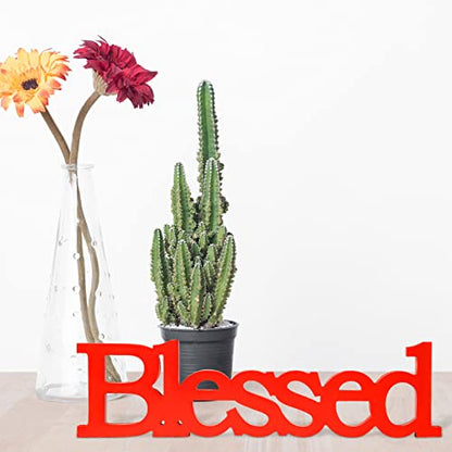 Blulu Blessed Letter Table Sign Wooden Blessed Standing Sign,Red - color: Red