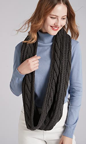 NEOSAN Womens Thick Ribbed Knit Winter Infinity Circle Loop Scarf - color: Twist Charcoal