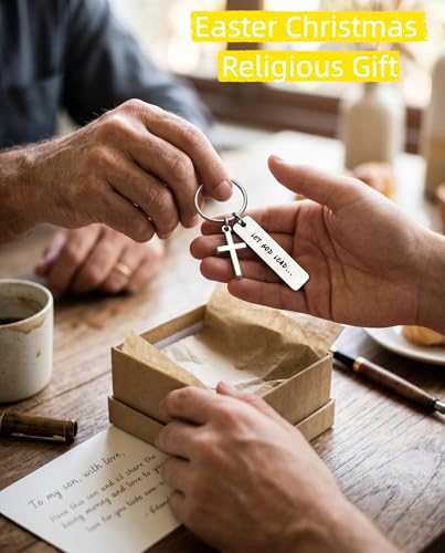 Cross Keychain for Men,Jesus Key Chain Christian Car Key Accessories，Easter Christmas Religious Gift,Purse Bag Charms - color: Silver Lead