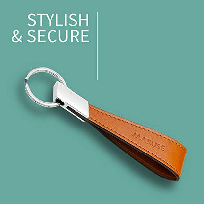 Maruse Italian Leather Keychain for Men and Women, with Flat Profile Polished Metal Key Ring, Handmade in Italy - color: Honey