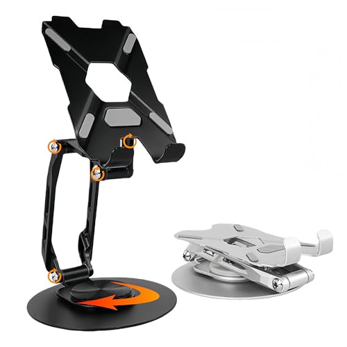 All-Metal Cell Phone Stand 360° Rotatable & Height Adjustable - 25KG Super Load-Bearing, Foldable Desk Stand for Phone, Compatible with iPhone 17/16/15/14, Kindle eBook, Silver - color: D-Quad-Fold - Silver