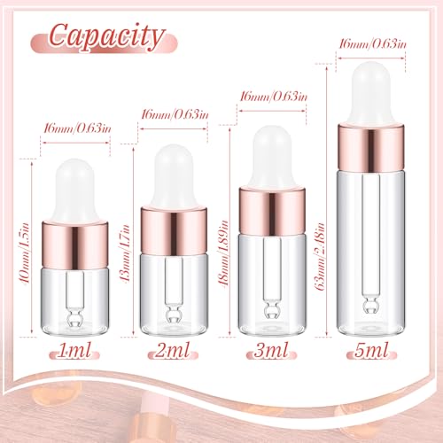 Didaey 100 Pcs Mini Glass Oil Dropper Bottle, 1ml, 2ml, 3ml, 5ml, Rose Gold - color: Rose Gold, size: 1ml, 2ml, 3ml, 5ml