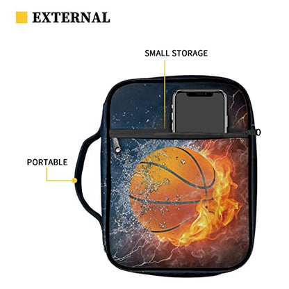 Coldinair Fire Water Basketball Print Bible Case for Men Boys Teens,Bible Cover Bags Carrying Book Case Church Bag Bible Protector with Handle and Zippered Pocket - color: Fire Water Basketball