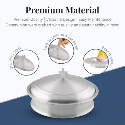 Communion Set for Church - One Communion Tray & One Bread Plate with Lid - color: Satin (Matte) Finish