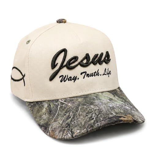 Faith Series 2-Tone Trucker Hat – Christian Faith-Based Cap with Bible Verse Detail - color: Jesus | Way, Truth, Life | Camo