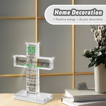 PVOPVO 55th Wedding Anniversary Religious Cross Gifts for Him Her 55 Year Anniversary Romantic Gift for Women Men Couple 55 Years of Marriage Gifts for Couple - color: 55th Anniversary