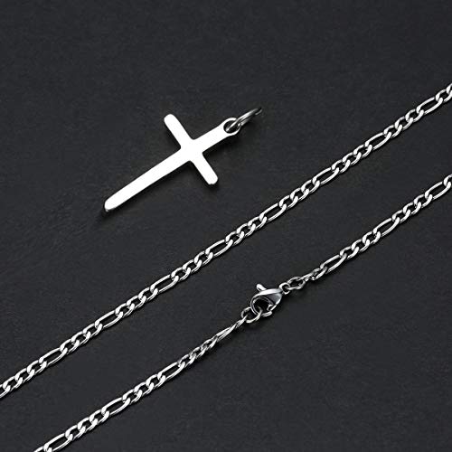 Joxevyia Cross Necklace for Men Stainless Steel Silver Cross Pendant Polished Chain Simple Faith Christian Jewelry Gift for Son Boys 16-24 Inch Baptism Confirmation Christmas - style: Big cross pendant(1.2"*0.7")
