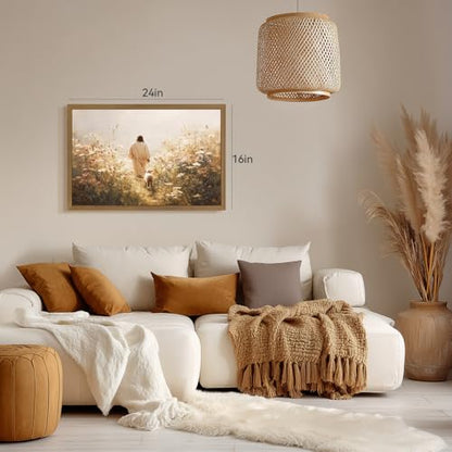 Snlihc Wood Framed Good Shepherd Jesus Lamb Hallway Wall Art 16x24 in - color: Lamb(Wood), size: 24"L x 16"W