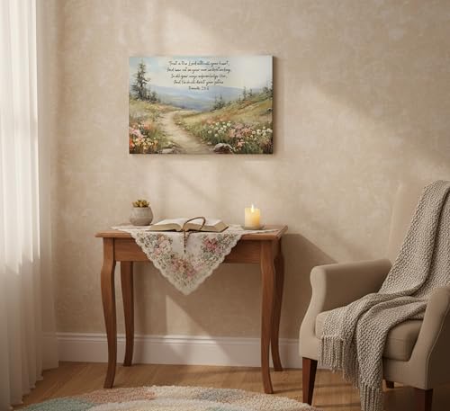 YOXORDQ Bible Verses Proverbs 3：5-6 Canvas Wall Art,24x16in - color: Scripture Flower, size: 24"L x 16"W