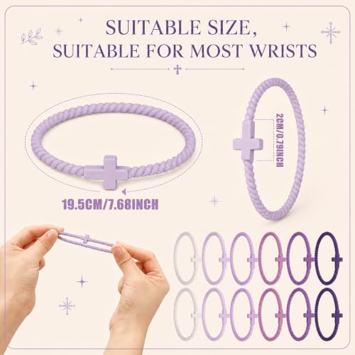 Soaoo 24/60 Pcs Jesus Bracelets Cross Silicone Bracelet Braided Stackable Rubber Wristband Silicone Jewelry Gift for Women Men - color: Purple, size: Cross