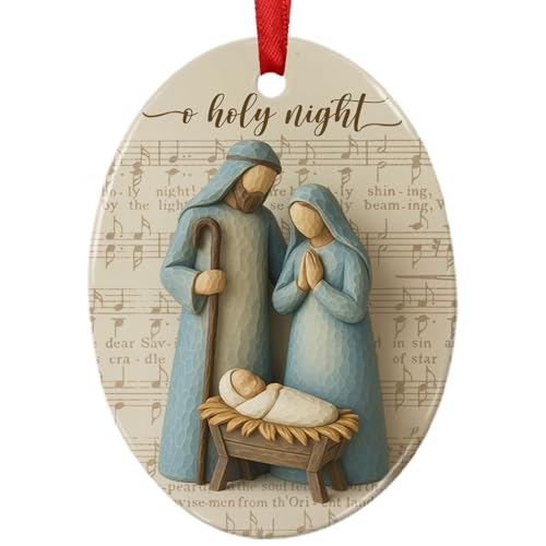 Nativity Christmas Ornaments 2026, O Holy Night Religious Ornament, Baby Jesus Manger Scene Ceramic Decoration, Christian Gifts for Women Family Friends, Christmas Tree Decor - color: Oh Holy Night