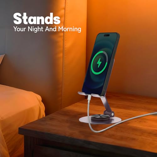 Metal Cell Phone Stand for Desk, Multi-Angel Adjustable 360° Rotation Desktop Phone Holder and Foldable Mobile Phone Stand, Compatible with All Smartphones, Purple - color: Purple