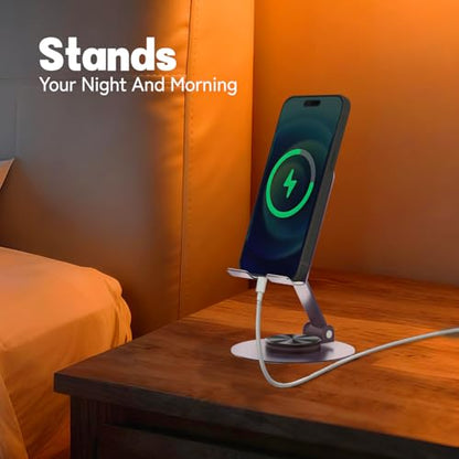 Metal Cell Phone Stand for Desk, Multi-Angel Adjustable 360° Rotation Desktop Phone Holder and Foldable Mobile Phone Stand, Compatible with All Smartphones, Purple - color: Purple