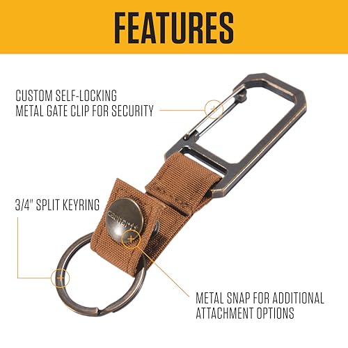 Carhartt Unisex Adult Durable Metal Key Keeper, Belt Loop Key Ring Holder with Self-Locking Metal Gate Clip for Car/Home Keys - color: Nylon Duck (Carhartt Brown)