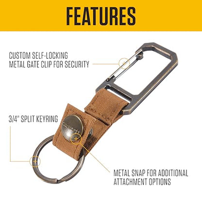 Carhartt Unisex Adult Durable Metal Key Keeper, Belt Loop Key Ring Holder with Self-Locking Metal Gate Clip for Car/Home Keys - color: Nylon Duck (Carhartt Brown)