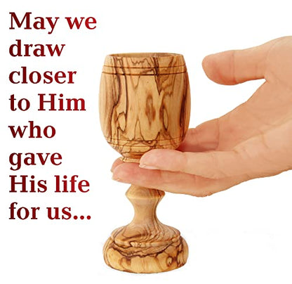 2 Small Communion Cups with Natural Olive Wood Bread Plate – Hand-Carved Kiddush Set for Church, Ministry & Worship – Includes Certificate of Origin - color: 2 Cup Set [Medium, Natural Olive Wood Tray]