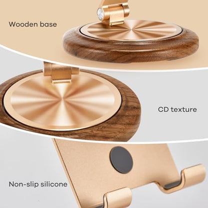Dual Folding Phone Desk Stand, Wood, Rose Gold - color: Rose Gold