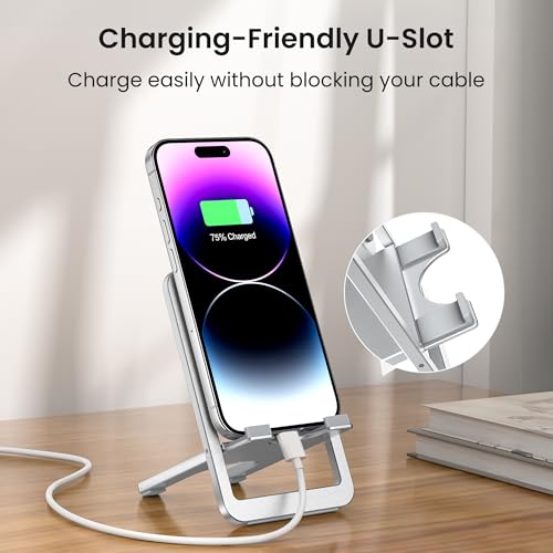 Itramax Phone Stand for Desk Foldable Desktop Holder Adjustable Phone Mount - color: Silver – for Phone (Max 400g)