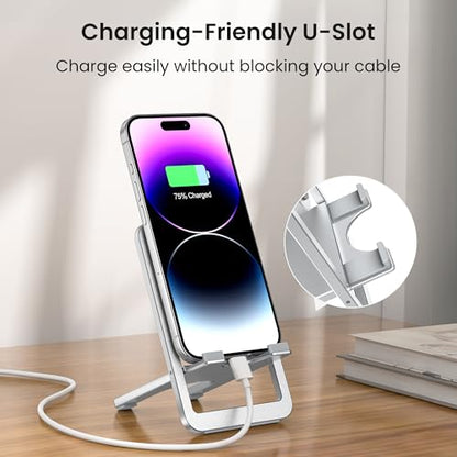 Itramax Phone Stand for Desk Foldable Desktop Holder Adjustable Phone Mount - color: Silver – for Phone (Max 400g)