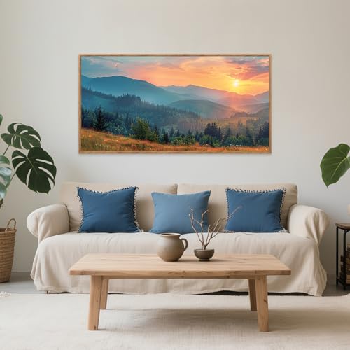 Aurlan Mountain Sunset Framed Canvas Wall Art 40x20 Inch - color: Boho Mountain Sunset Landscape, size: 40"L x 20"W