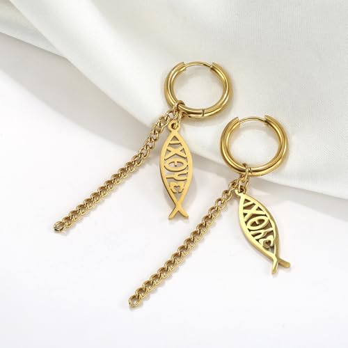 Ichthus Fish Dangle Earrings Ichthus Cross Earrings Christian Jesus Fish Earrings Religious Jewelry Christian Symbols Accessories Gift for Women - color: Jesus Fish gold