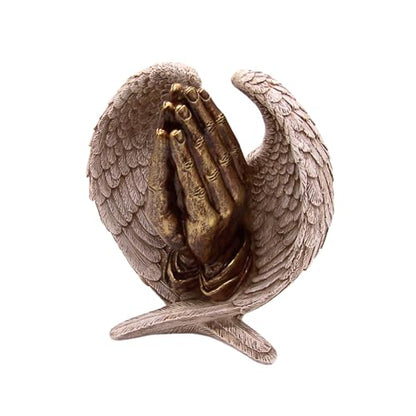 Wowser Serenity Angel Wings and Praying Hands Figurine, 10-Inch Bronze Toned Finish