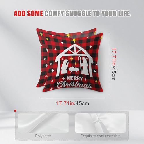 HOMETITUTE Set of 2 Christmas Nativity Plaid Pillow Covers 18x18 Inch - color: Christmas Throw Pillow Covers #07