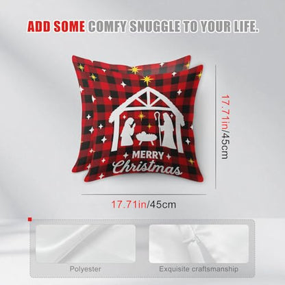 HOMETITUTE Set of 2 Christmas Nativity Plaid Pillow Covers 18x18 Inch - color: Christmas Throw Pillow Covers #07