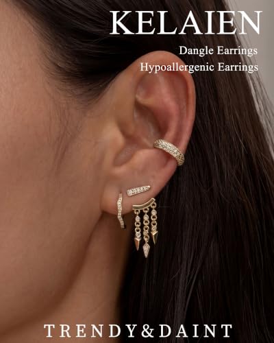 Dangle Gold Earrings for Women Trendy Triple Huggie Chain Earrings - color: Gold 7