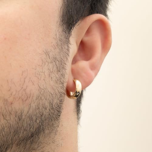 Poxtex Mens Earrings Cross Earrings for Men, 14K Gold Hoop Earrings Men Drop Dangle Small Thick Chunky Sterling Silver Huggie Hoops Hypoallergenic Trendy Dainty Earrings Men Accessories Jewelry Valentine Day Gift - color: Gold-chunky