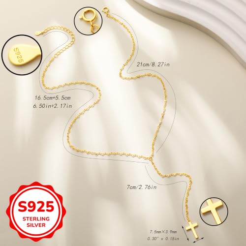 925 Sterling Silver Dainty Cross Lariat Necklace for Women - color: Gold
