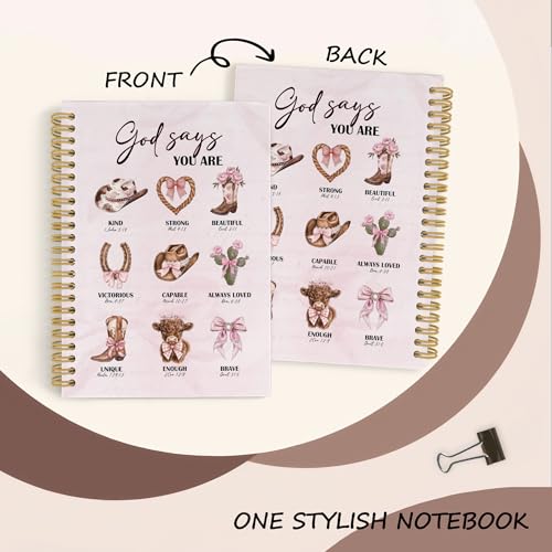 YLZlhb Pink Western Christian Spiral Notebook Journal, Cowgirl Gifts Notebooks for Note Taking, Christian Gifts for Women, God Says You Are Bible Verse Hardcover Spiral Journal 5.5x8.3 Inches - color: you are