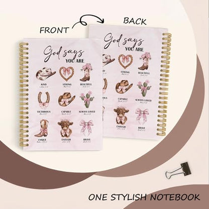 YLZlhb Pink Western Christian Spiral Notebook Journal, Cowgirl Gifts Notebooks for Note Taking, Christian Gifts for Women, God Says You Are Bible Verse Hardcover Spiral Journal 5.5x8.3 Inches - color: you are