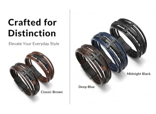 Stainless Steel Braided Leather Bracelet for Men Cuff Bangle Cross - color: 3 Colors&Black Cross
