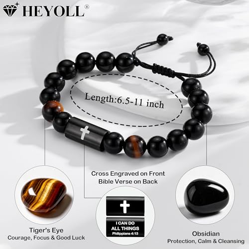 Natural Stones Handmade Cross Bracelet For Men Boys - color: Isaiah 41:10