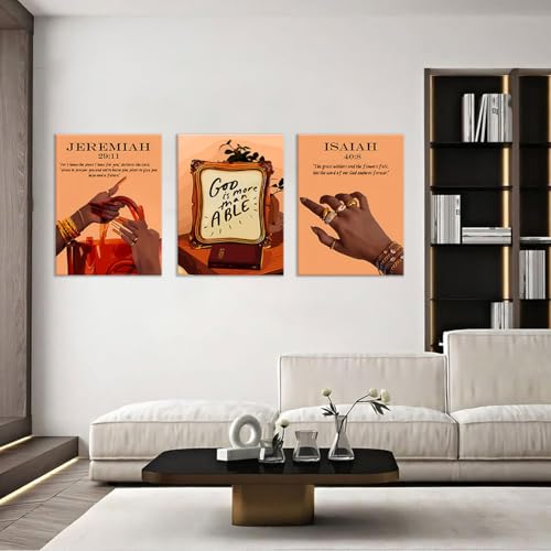 DAXINGJ Black Girl Canvas Wall Art Set of 3, Christian Framed Prints - color: Black Bible canvas, size: 24"L x 16"W