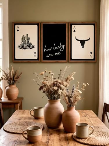 LBTZEVIR Western Ace Playing Card Wall Art, 3 Piece Framed Poster 12x16In - color: Western Cowboy Wall Art, size: 16"L x 12"W