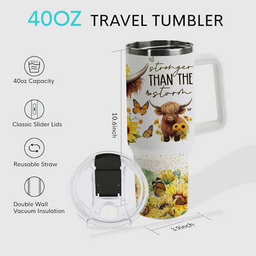 Highland Cow Gifts for Women - Highland Cow Tumbler Cup - Birthday Gifts for Female Farmers & Cowgirls - 40 Oz Tumbler with Handle & Straw - color: Highland Cow