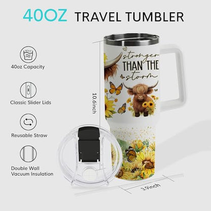 Highland Cow Gifts for Women - Highland Cow Tumbler Cup - Birthday Gifts for Female Farmers & Cowgirls - 40 Oz Tumbler with Handle & Straw - color: Highland Cow