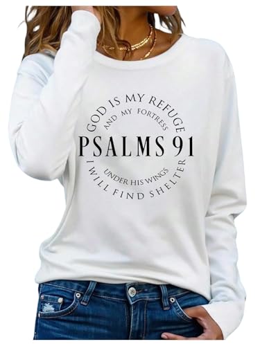 SweatyRocks Women's Bible Verse Jesus Sweatshirt Religious Cross Graphic Faith T Shirts American Flag Pullover - color: White, size: Small